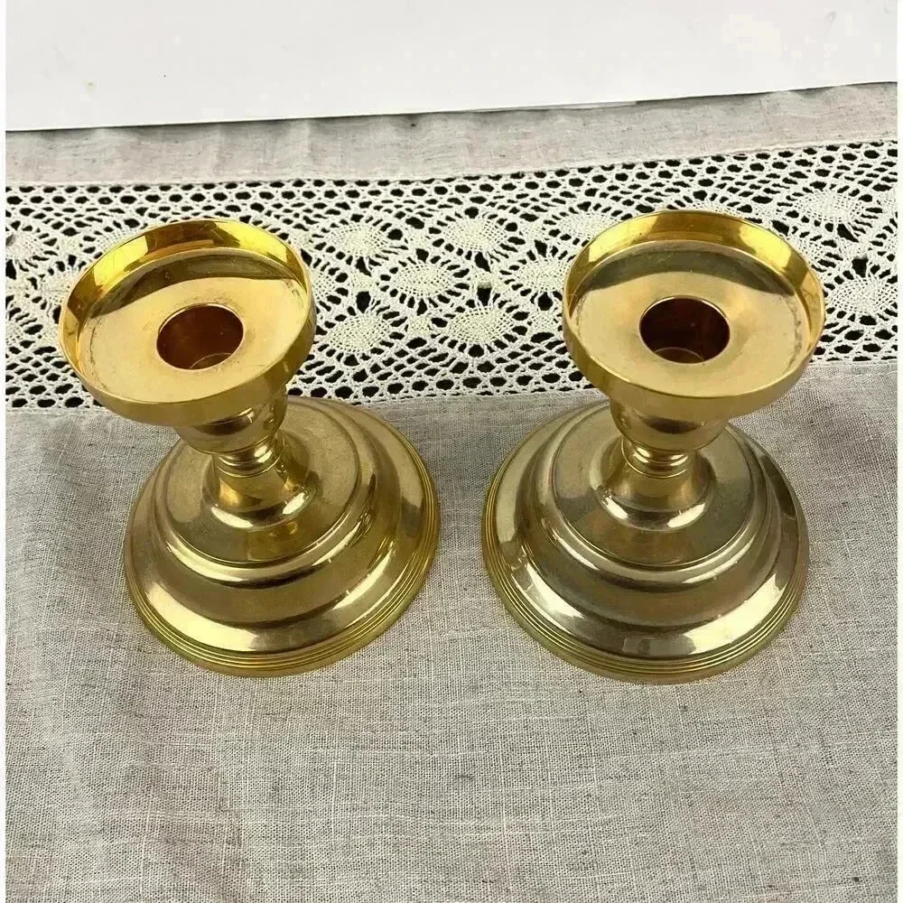 VTG Gold Tone Candlestick Candle Holders W/Inserts‎ International Silver Company